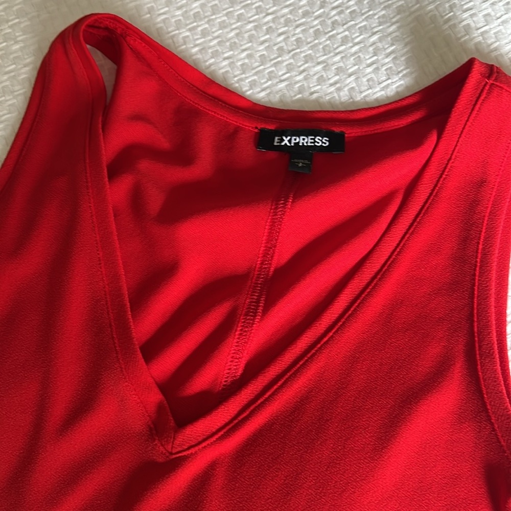 SALE! Express Red Vneck Sleeveless Tank S - Picture 2 of 2